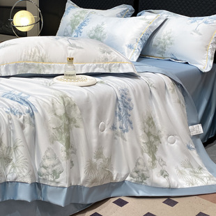 Maternal and Child-grade washed silk summer cool quilt light luxury new skin-friendly cool feeling Tencel summer quilt four-piece summer air conditioning quilt