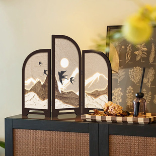 Chinese-style Desktop Screen Ornaments Decorative Painting Retro Antique Dining Side Painting TV Cabinet Entrance Table Living Room Dining Room