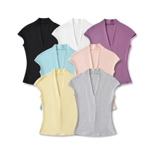 Women's Clothing Pure Desire High-end V-neck Short-sleeved T-shirt Women's 2025 Summer New Korean-style Women's Clothing Inner Tight Top