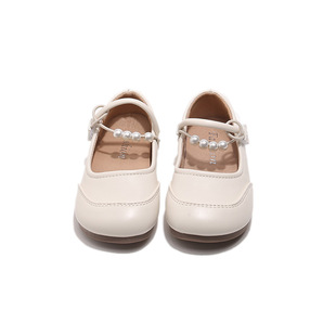 2025 new girls small leather shoes princess style little girl shoes pearl bean shoes soft bottom spring and summer children's shoes