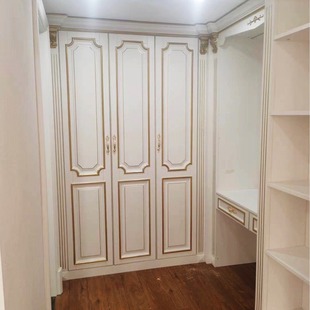Whole House Custom Bedroom Whole Wall Solid Wood Wardrobe Light Luxury Log Combination Cabinet Moisture-proof European Style White Line Cabinet Door
