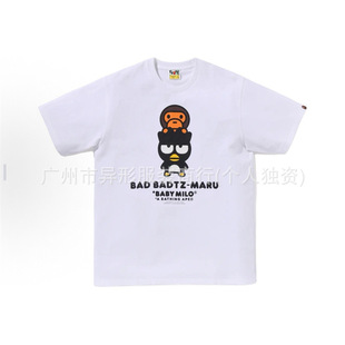 Правильная версия японского бренда прилива летом новый bape * Sanrio совместный мультипликационный принт свободные мужские и женские футболки с короткими рукавами