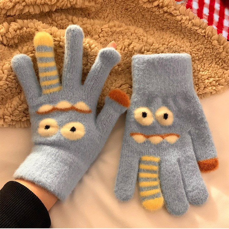 Gloves That Can Touch the Mobile Phone Screen, Cute Monster Fingerless Adult Touch Screen Plush Knitted Warm Student Plus Velvet