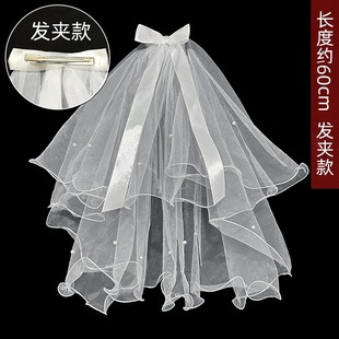 Photo Props White Bride's Main Wedding Dress Engagement License Bowknot Veil Headwear License Proposal Girls' Hairpin