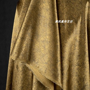 Ancient Gold Pleated Branch Texture -100% Acetic Satin Fabric Heavy and Elegant Chinese Style Top Skirt Fabric