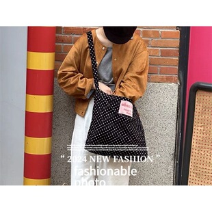 2024 Han Feng Ins Retro Wave Dot Corduroy Bag Crossbody Bag Shoulder Bag Girl Student Cute All-Match