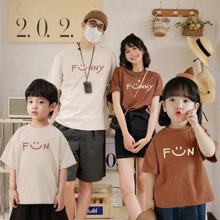 In-laws summer Korean version of the new fashion T-shirt 2025 a family of three four boys and girls fried street home