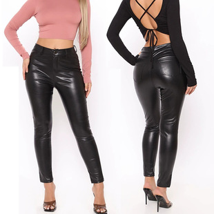 2024 spring new leather pants women's foreign trade explosions pu leather women's pants hot girls casual pants a generation of hair