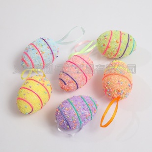 in stock Easter Eggs Cross Border Amazon One Pack of 6 Striped Eggs Foam Easter Decorations
