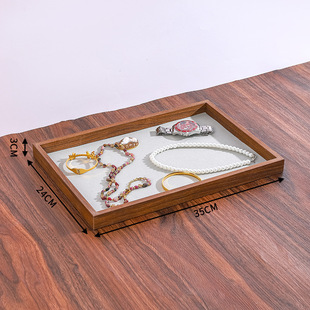 Jewelry Tray Walnut Flannel Ring Earrings Necklace Bracelet Display Large Capacity Jewelry Storage Box