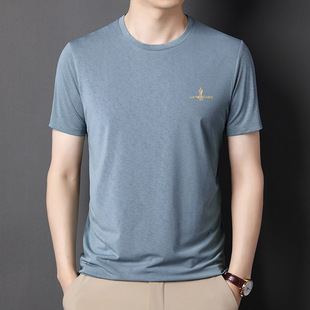 Summer Clothing Young and Middle-aged Men's Short-sleeved T-shirt Summer Casual Round Neck Middle-aged Ice Silk Breathable Quick-drying Short-sleeved T-shirt