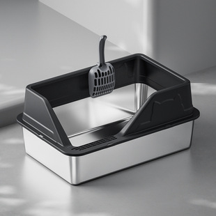 Extra Large Stainless Steel Cat Litter Basin Open High Fence Anti-Splash Bring Out Oversized Cat Toilet Pet Supplies