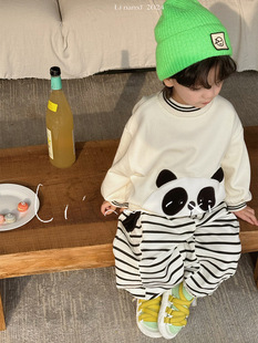 30010 2025 Spring New Hoodie Korean Coat Boys and Girls Knitwear Pullover Rib Collar Cute Embroidered