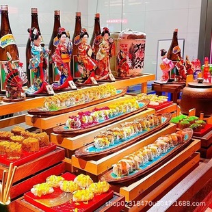 Japanese Hand-painted Sushi Plate Super Long Tableware Creative Sashimi Plate Commercial Hotel Buffet Medium High and Low Display Plate