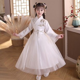 Hanfu Girls Весенний и Осенний Костюм Супер Бессмертная Юбка Детское старинное платье