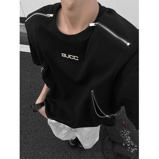 Guan Tu Cotton Chinese Cotton Composite Milk Silk Short-sleeved T-shirt Summer Men's and Women's 2025 Mid-length Zipper Color Crewneck Top