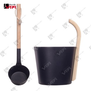 Sauna aluminum bucket aluminum spoon 7L spraying short curved birch handle aluminum bucket export sauna room accessories factory direct sales