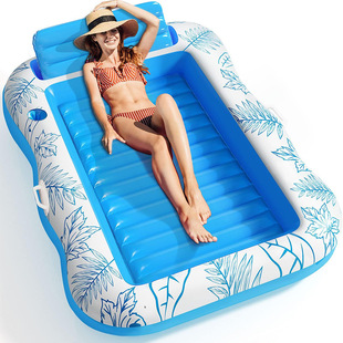 Amazon Outdoor Sunbathing Love Inflatable Floating Bed Environmentally Friendly Thickened Cup Holder with Pillow Double Water Floating Row