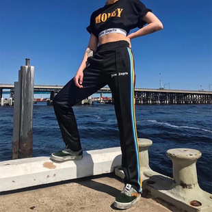 Palm Palm Angel Angels Side Rainbow Striped Pants Zipper Campus Casual Sports Trousers for Men and Women