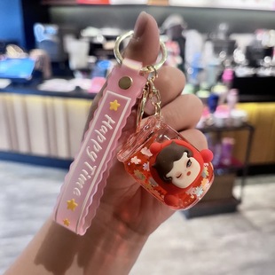 New creative cloth cloth milk tea cup cute oil quicksand key chain couple bag pendant small gift wholesale