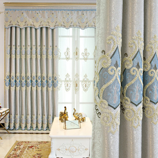 Simple Modern Processing Embroidered Curtain Brown Curtain Cloth Shading Shading Heat Insulation Hotel Engineering Window Screen Factory