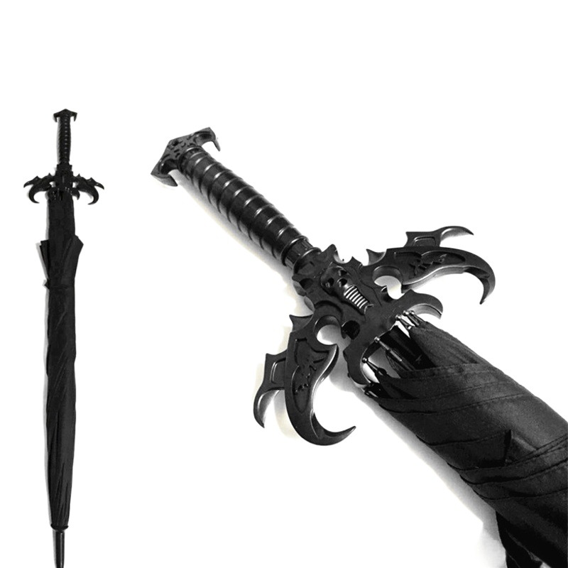 Holy Sword Gothic Style Devil Skull Straight Handle Umbrella Automatic Sunshade Umbrella Holy Sword Umbrella