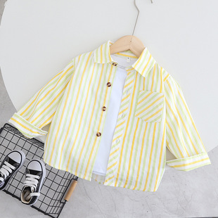 Boys' Cotton Casual Pink Shirt Spring and Autumn Korean Style Children's Color Fashion Stylish Long Sleeve Shirt
