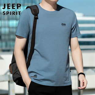 JEEP Jeep 2025 Spring and Summer New Men's Solona Plain Cotton Casual Loose plus size Half Sleeve T-Shirt 5575