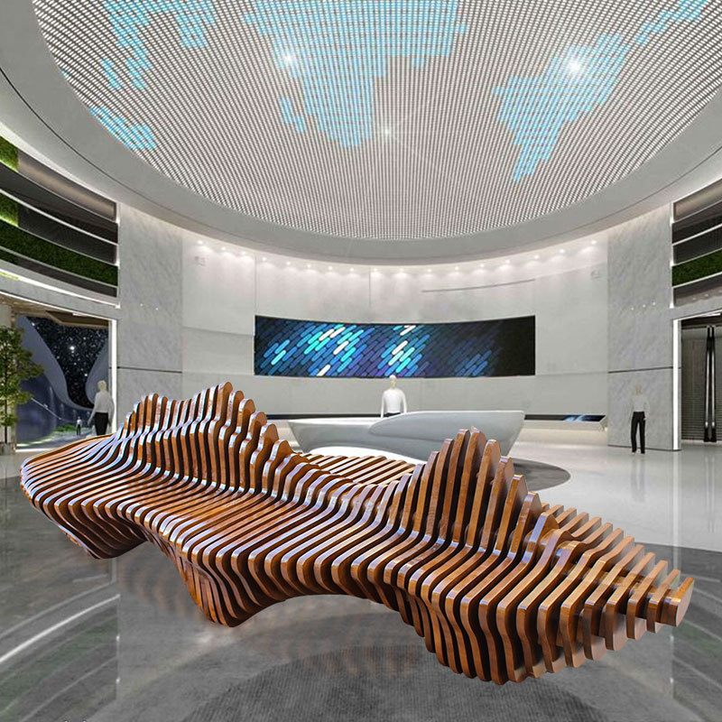 Manufacturer Customized New Chinese Style Solid Wood Bench Chair Art Installation Hotel Outdoor Garden Landscape Wooden Sculpture Ornaments