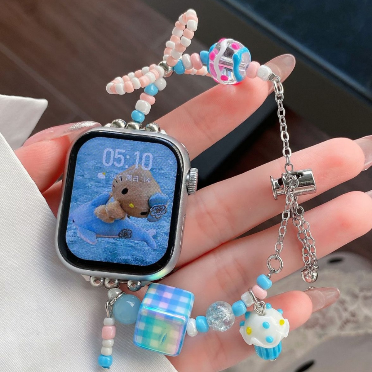 Retro checkered rope beaded watch band for Apple iWatch 11 (10/987)