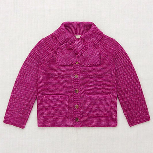 Misha Puff Dragon Fruit Cardigan Girls' Bow Knitted Sweater Pocket Long Sleeve Autumn and Winter Colored Cotton Sweater Jacket