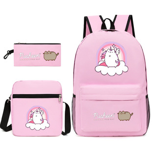 Pusheen fat Chihuahua three-piece schoolbag Casual Male and female student backpack printing large capacity outdoor backpack