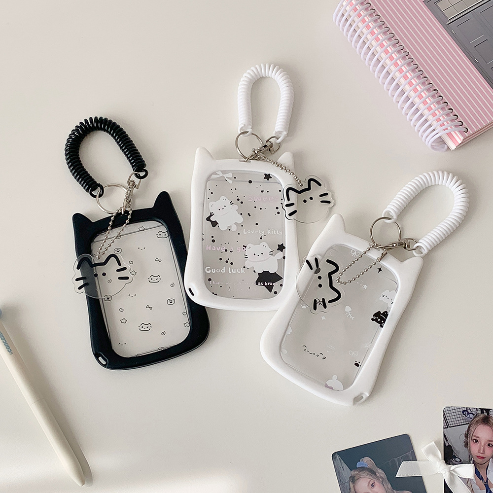 Ins Girly Heart Transparent Cat Cartoon Student Elastic Rope Pendant Card Holder Campus Card Bus Card Card Bag Protection