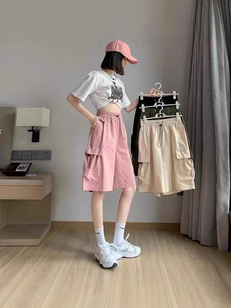 캔디 컬러 일본 도시 소년 툴링 반바지 여성의 얇은 기능성 느슨한 빠른 건조 스포츠 5 점 비치 바지 여름