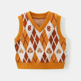 Girls' 2025 Autumn Knitted Vest Female Baby Korean Vest Top Baby's Autumn and Winter Outer Wear 3211