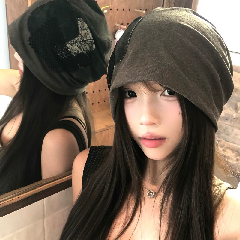American Retro Patch Beanie for Women, New Spring/Summer Breathable Hat That Makes the Face Look Smaller, Suitable for Large Head Circumference, Versatile Pullover Hat