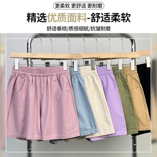 Customized Khaki Cargo Shorts for Women, Summer High-Waisted Textured Casual Sports Pants, Loose Slimming Look Cotton and Linen Wide-Leg Pants