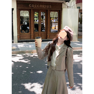 2024 New British Academy Style Suit Jacket Long Dress Striped Shirt Three-piece Set Women's Autumn Wear