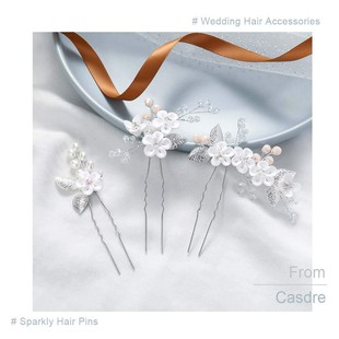 Europe and the United States cross-border white soft pottery flowers metal leaves 3 a group of U-shaped hair pin hairpin wholesale