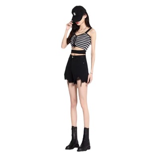 Summer new Korean style ripped jeans women's frayed hot girl high waist slimming A- line straight shorts hot pants