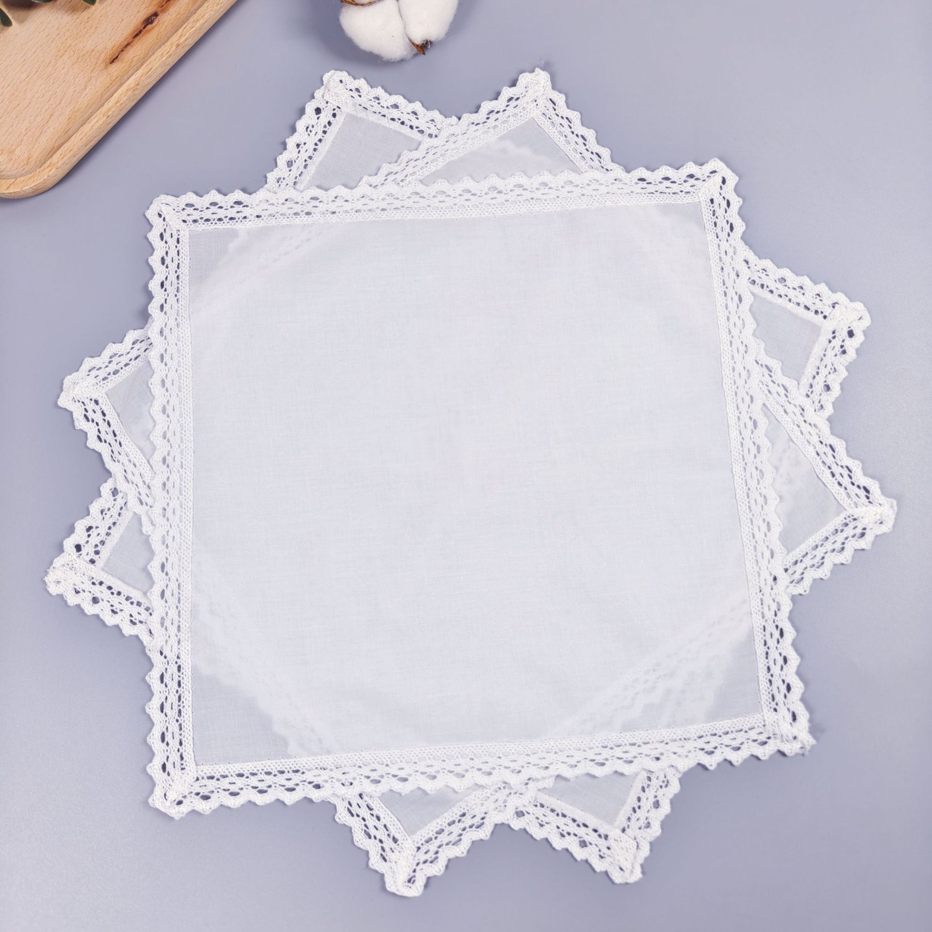 New Cross-Border Hot-Selling 28cm 60-Count Combed Cotton Handmade Graffiti Pure White Handkerchief Wedding Season DIY Lace Handkerchief