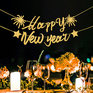 2025 С Новым Годом вытащить флаг HAPPY NEW YEAR Лук Бумага Баннер Украшение Место Баннер