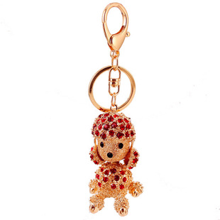 Creative rhinestone puppy car key chain cute poodle animal metal pendant women bag pendant gift 130