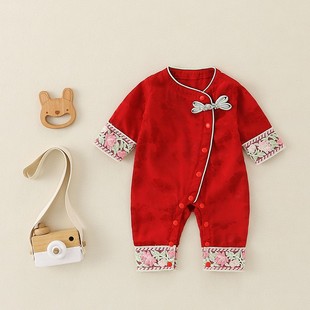 Baby single-layer battle robe climbing suit one-piece clothes summer thin new baby newborn Chinese summer bathrobe