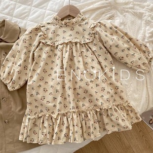 Girls' Soft and Elegant Floral Mori Style dress 21 Autumn and Winter Children's Korean Style Loose Cotton Sanding Artistic Long Trend