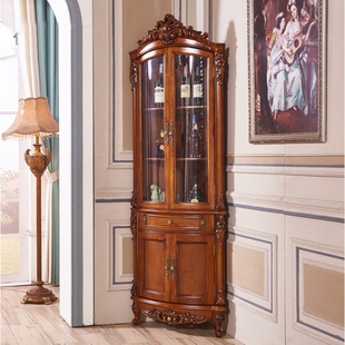 American-style Solid Wood Triangle Cabinet Wall Corner Cabinet Wine Cabinet European-style Corner Side Cabinet Wall-side Multifunctional Restaurant Cabinet with Door