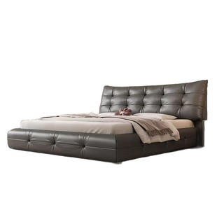 Italian Style Minimalist Big Black Bear Leather Bed Modern Minimalist Small Apartment Master Bedroom Built-in Nappa Leather Double Queen Bed