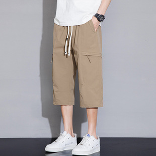 Summer Japanese Style Shorts Men's Trendy Brand Youth Loose Straight Casual Sports Pants Ice Silk Cropped Work Pants Men's