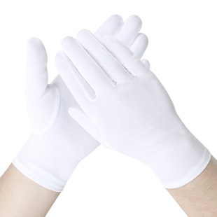 Polyester-Cotton Ceremonial Gloves White Driving Work Concierge Inspection Three-Ribbed Special Wear-Resistant Labor Protection Gloves Wholesale