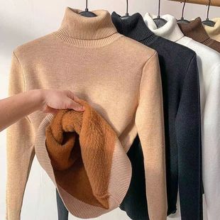 A generation of autumn and winter new fleece-lined padded one velvet turtleneck sweater women's soft glutinous line inside the base sweater
